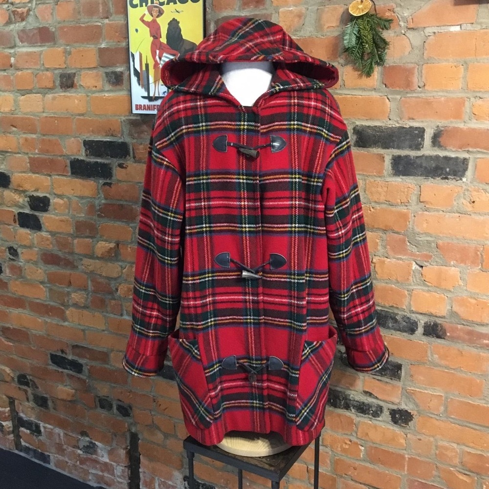 Vintage Women’s Eddie Bauer Wool Tartan Toggle Hooded Coat